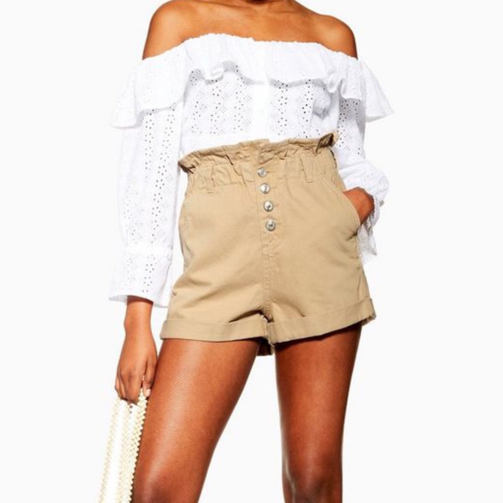 Topshop Women's Sand Paperbag Denim Shorts